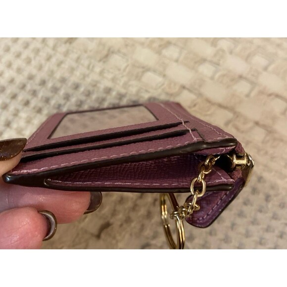 Coach ID Wallet Card Holder Coin Holder Keychain Dusty Rose Zip Top Lightweight - Picture 9 of 12